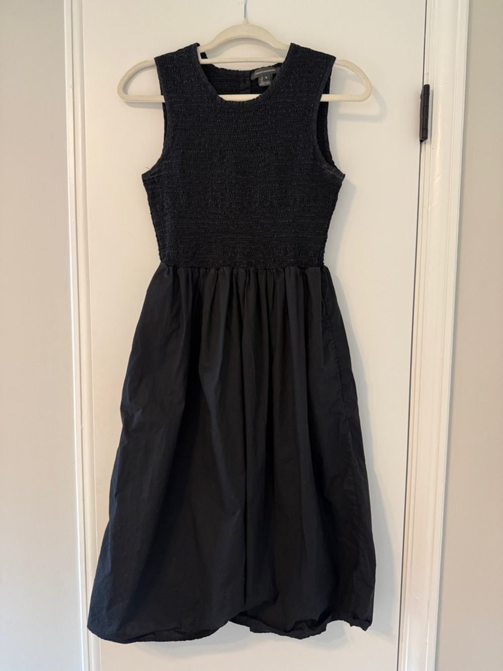 French Connection Black Sleeveless Smocked Midi Dress
